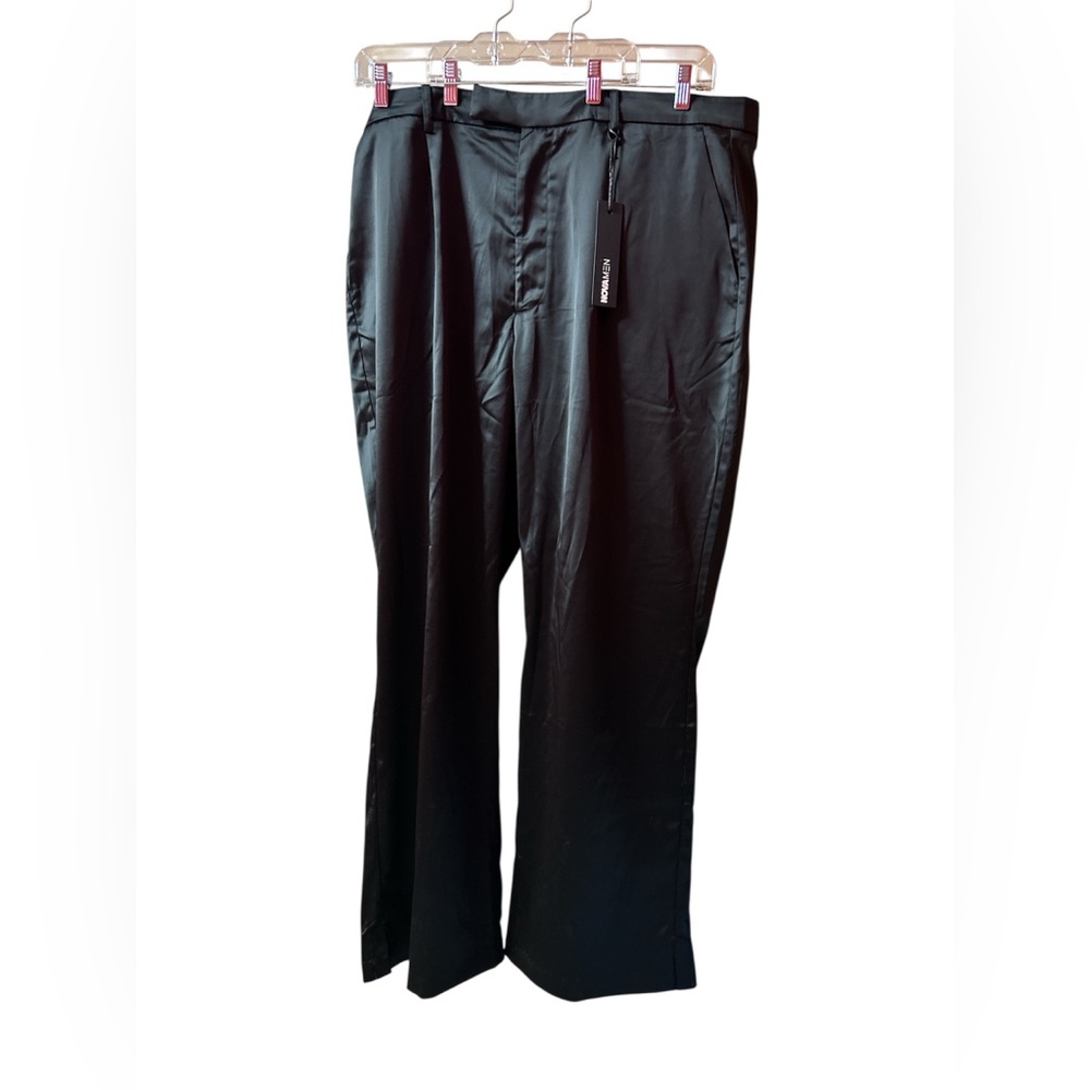 NovaMen by Fashion Nova ELEVATE trousers black satin-finish wide-leg relaxed fit
